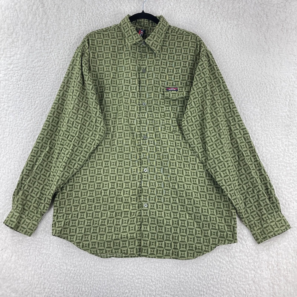 Willie Esco Green Geo‎ Print Button-Up Shirt Mens Long Sleeve Casual Size Large